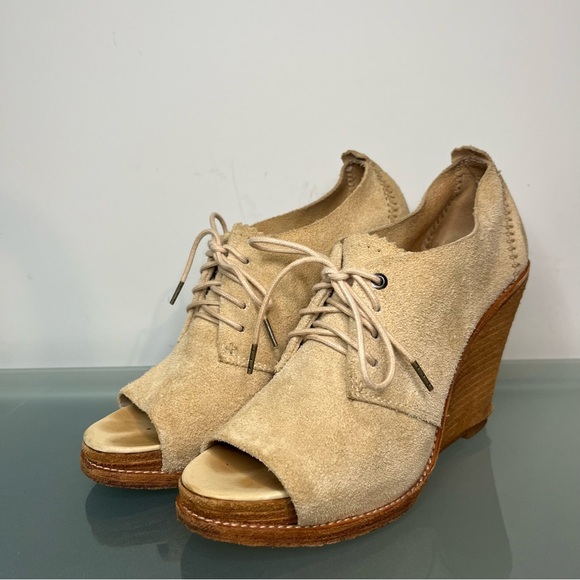 Rag & Bone Sunderland Lace Up Wedge Pumps Ladies Size 37 / 7 Sand Suede Heels - Picture 5 of 10